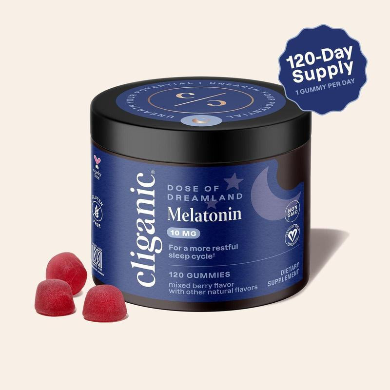 Cliganic Melatonin Gummies 10 MG - Mixed Berry Flavor Gummies for Restful Sleep Support - Third Party Tested Supplement Dietary Healthcare Fitness