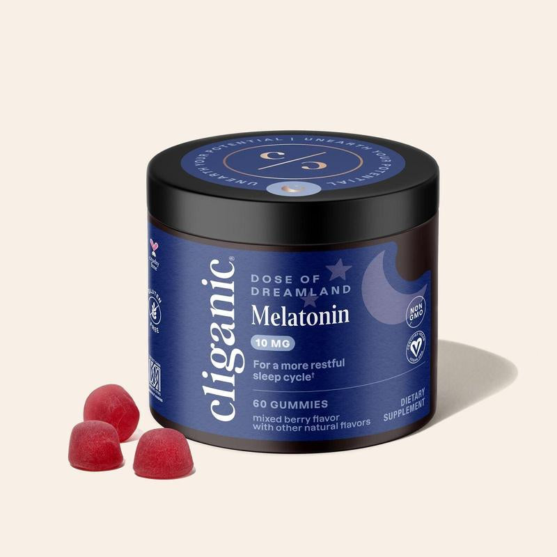 Cliganic Melatonin Gummies 10 MG - Mixed Berry Flavor Gummies for Restful Sleep Support - Third Party Tested Supplement Dietary Healthcare Fitness